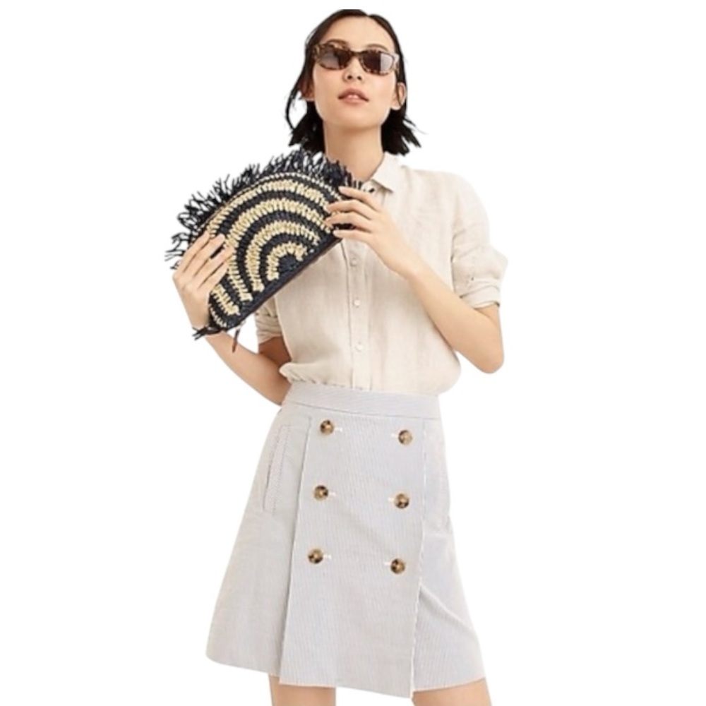 J. CREW Seersucker Skirt Blue White Stripe Size 2 Preppy Fisherman‎ Casual Work